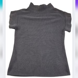 Ann Taylor Size M Gray Short Sleeve Ribbed Mock Neck Sweater